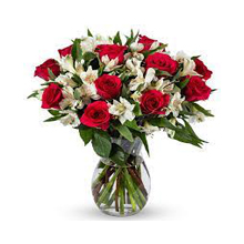 Benchmark Bouquets Signature Roses and Alstroemeria, With Vase (Fresh Cut Flowers)