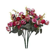 Luyue 7 Branch 21 Heads Artificial Silk Fake Flowers Leaf Rose Wedding Floral Decor Bouquet,Pack of 2 Small Size (Pink Coffee)