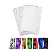 100 Pcs 10 in x 6 in(1.4mil.) Clear Flat Cello Cellophane Treat Bags Good for Bakery, Cookies, Candies,Dessert with 1 random Twist Ties