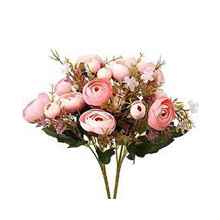 DILATATA Fake Peonies Artificial Roses Flower Bouquets Silk Roses Branch Vintage Faux Rose Bush Shabby Chic Silk Peony-Pink Roses Artificial Flowers for Vase for Home Decor 4 Bouquet
