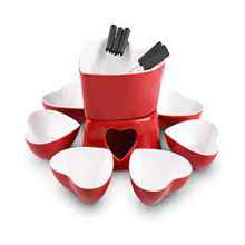 [Bigger Size and Improved] Zen Kitchen Fondue Pot Set, Glazed Ceramic Fondue Set for Chocolate Fondue or Cheese Fondue – Perfect Gift Idea for Housewarming or Birthday Gift (Cherry Red)