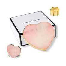 AMOYSTONE 1p Gold Plated Coasters Natural Crystal Stone Cup Mat Rose Quartz Heart 3-3.5 IN, Decoration for Home Wedding