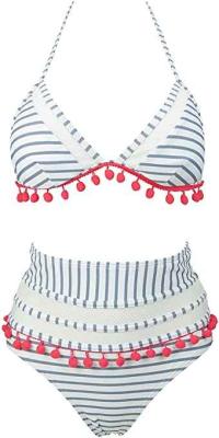 COCOSHIP Women's Mesh Striped Bikini 