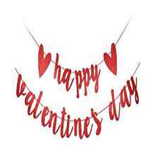 Happy Valentines Day Banner Red Glitter- Valentines Day Decorations, Valentines Garland,Heart Decorations, Heart Garland, Valentines Day Fireplace Mantel Decor,Valentine Decor