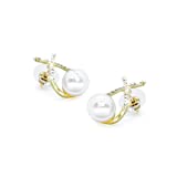 LongYou Pearl Earrings Gold Plated Freshwater Pearls Stud Earring White Pearl Drop Earrings Dangle Jewelry Gift for Women Girls