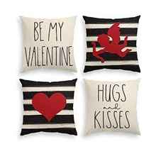 AVOIN Valentine's Day Watercolor Stripes Love Heart Cupid Throw Pillow Cover, 18 x 18 Inch Holiday Be My Valentine Hugs Kisses Anniversary Wedding Cushion Case Decoration for Sofa Couch Set of 4