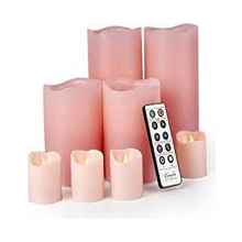 Furora LIGHTING LED Flameless Candles with Remote Control, Pink in Set of 8, Real Wax Battery Operated Pillars and Votives LED Candles with Flickering Flame and Timer Featured